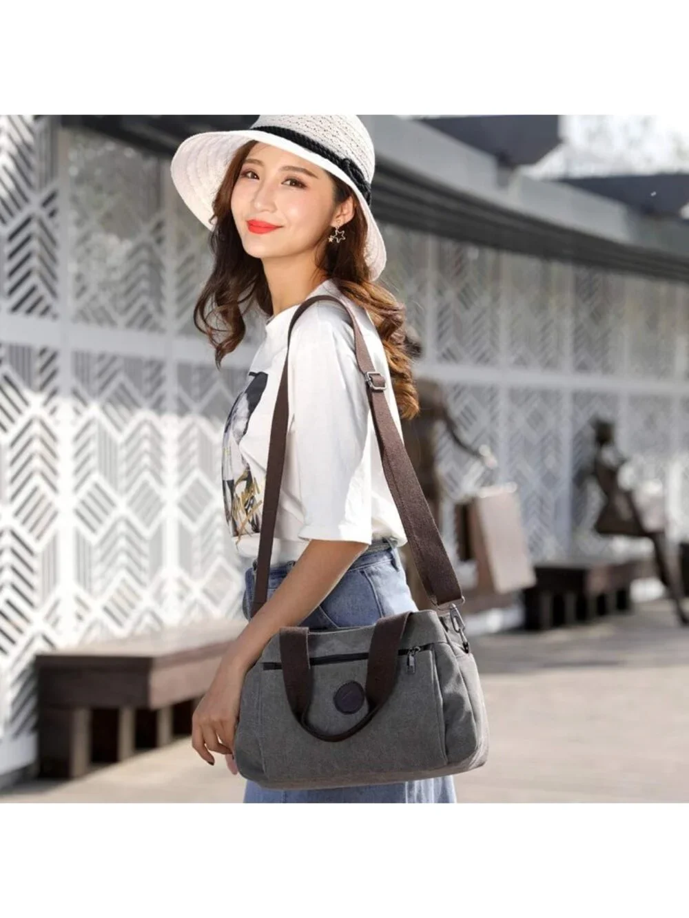 Stylish Canvas Crossbody Handbag for Women | Multi-Compartment Tote Satchel
